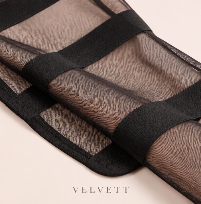 Strap Grid Thigh Socks